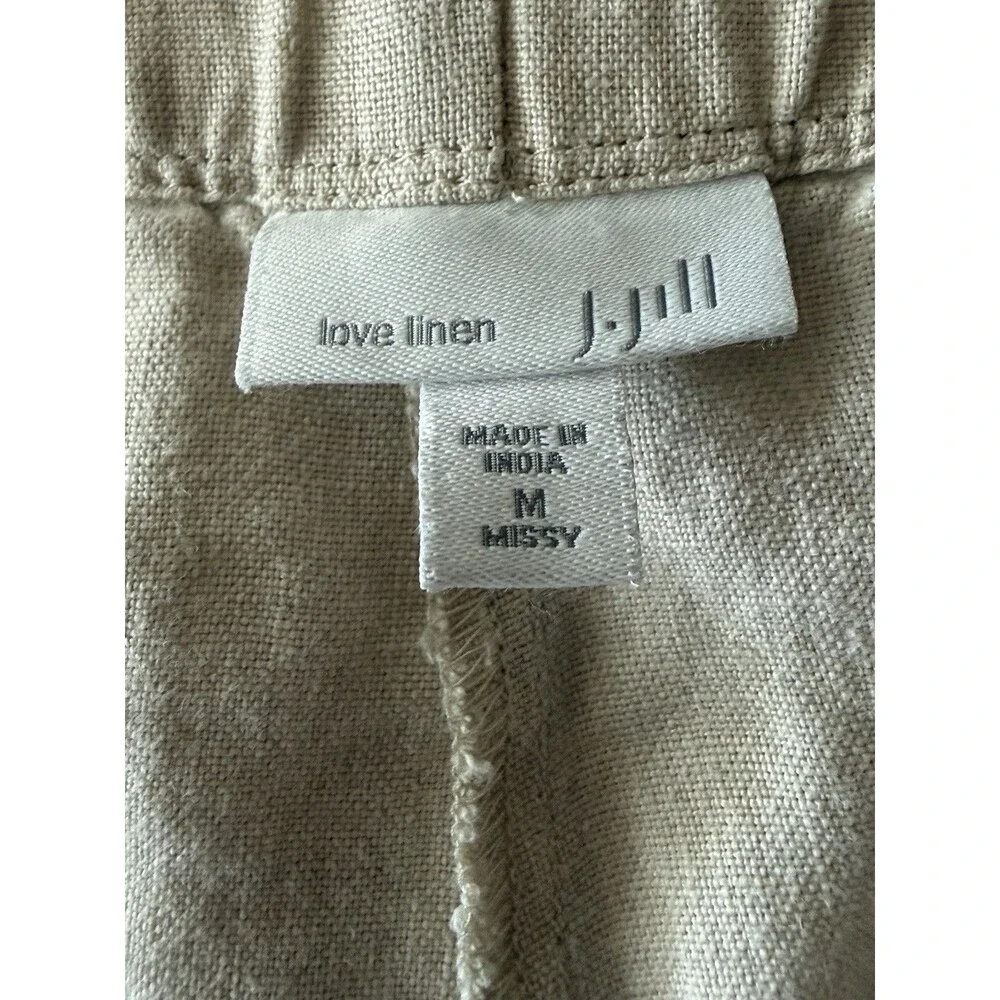 J Jill Pants SZ Medium Sand Dune All Linen Pull On Elastic Waist Wide Leg Casual - Picture 3 of 8